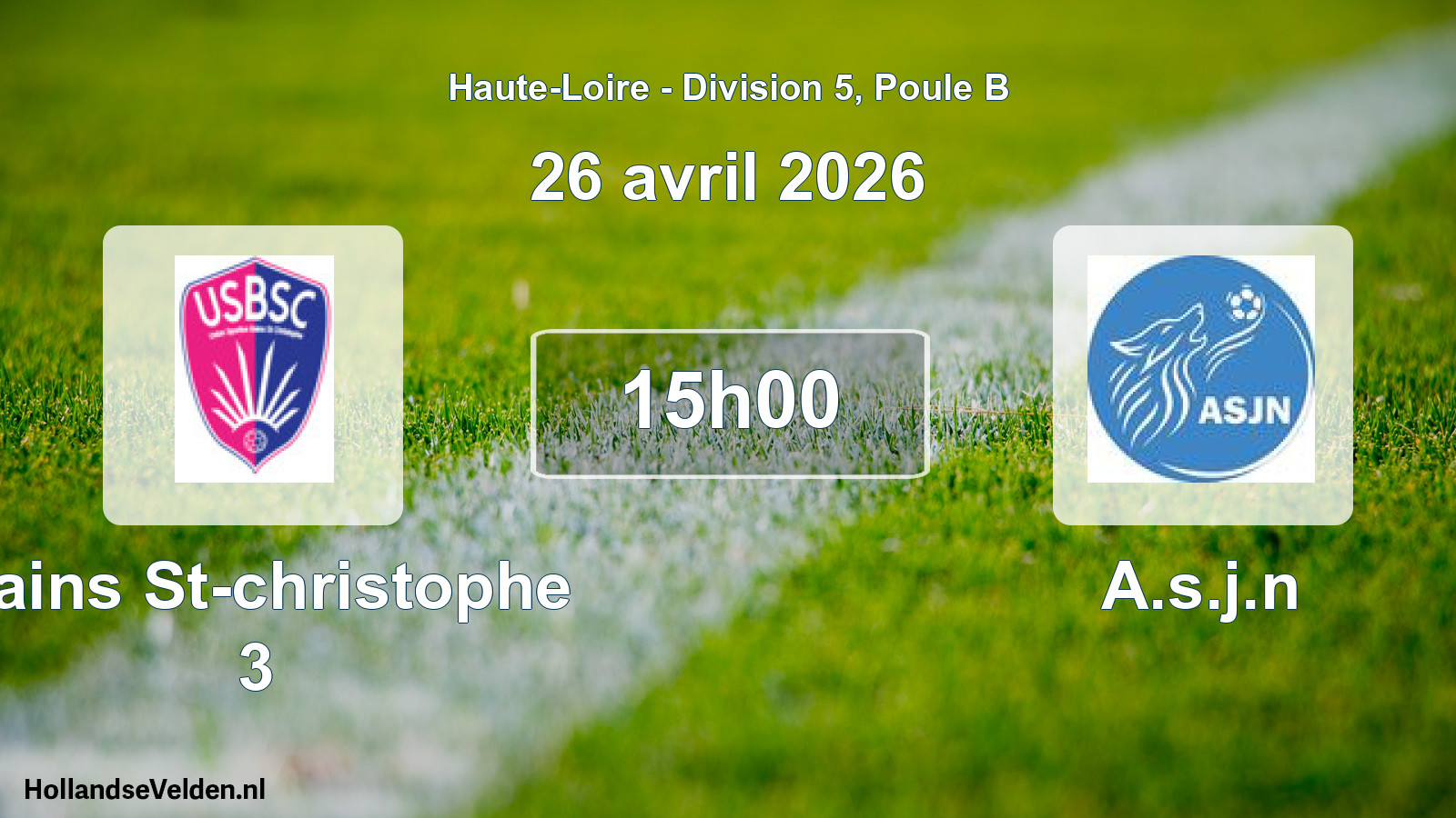 Geplande wedstrijd: Bains St-christophe 3 - A.s.j.n (26 april 2026)