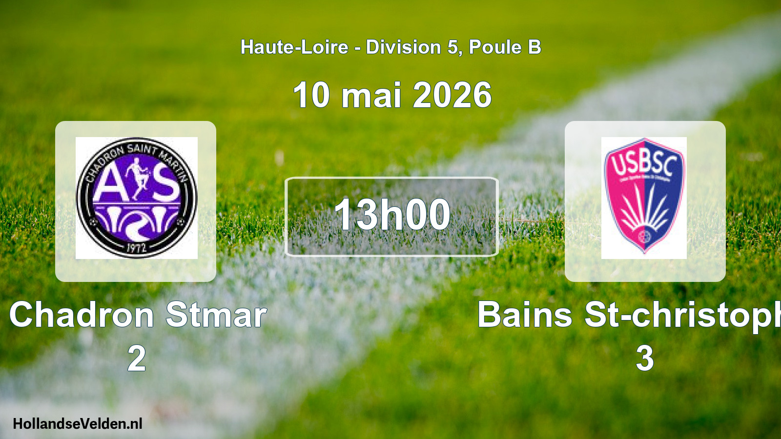 Geplande wedstrijd: Chadron Stmar 2 - Bains St-christophe 3 (10 mei 2026)