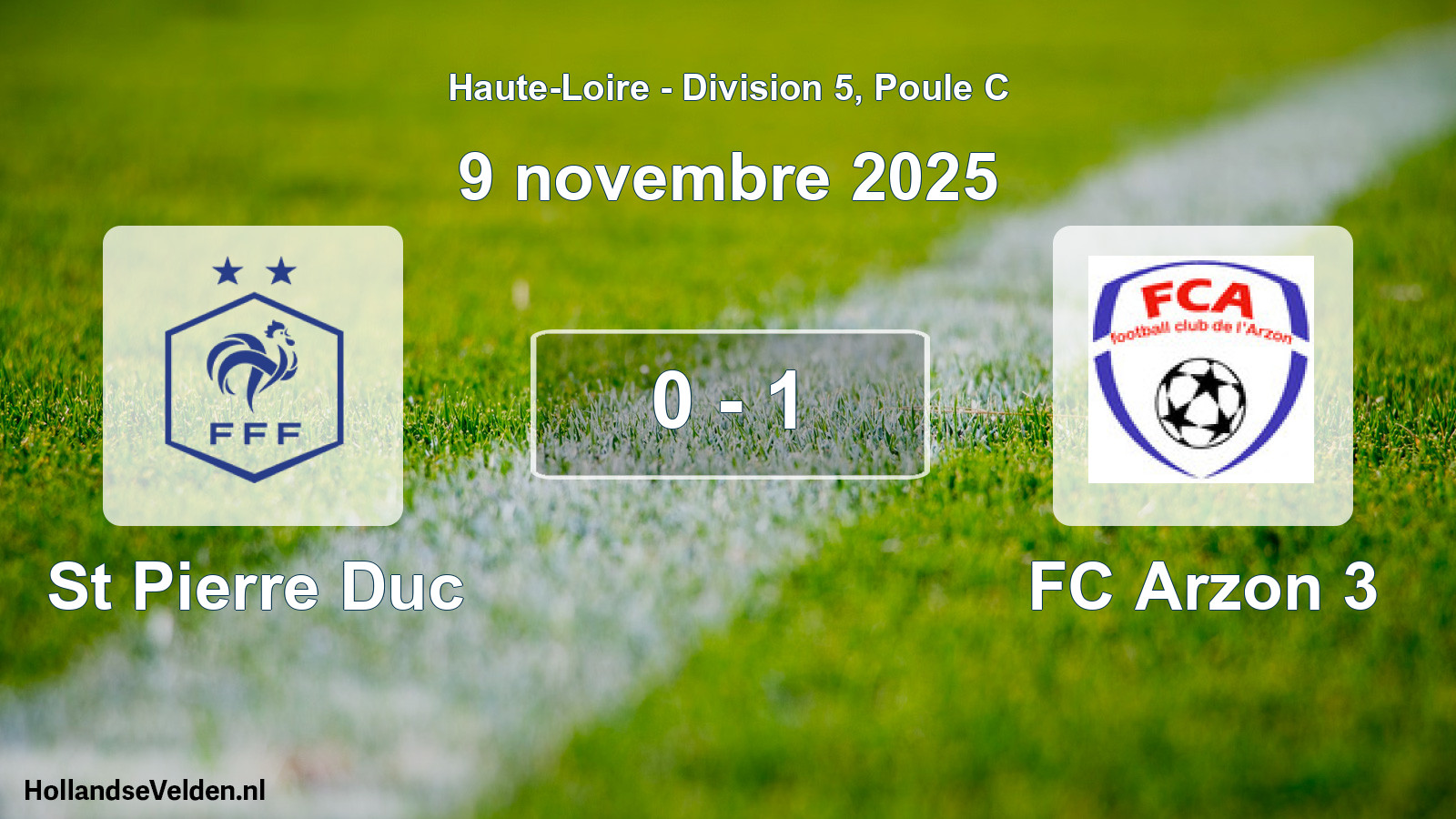 Gespeelde wedstrijd: St Pierre Duc - FC Arzon 3 0 - 1 (9 november 2025)