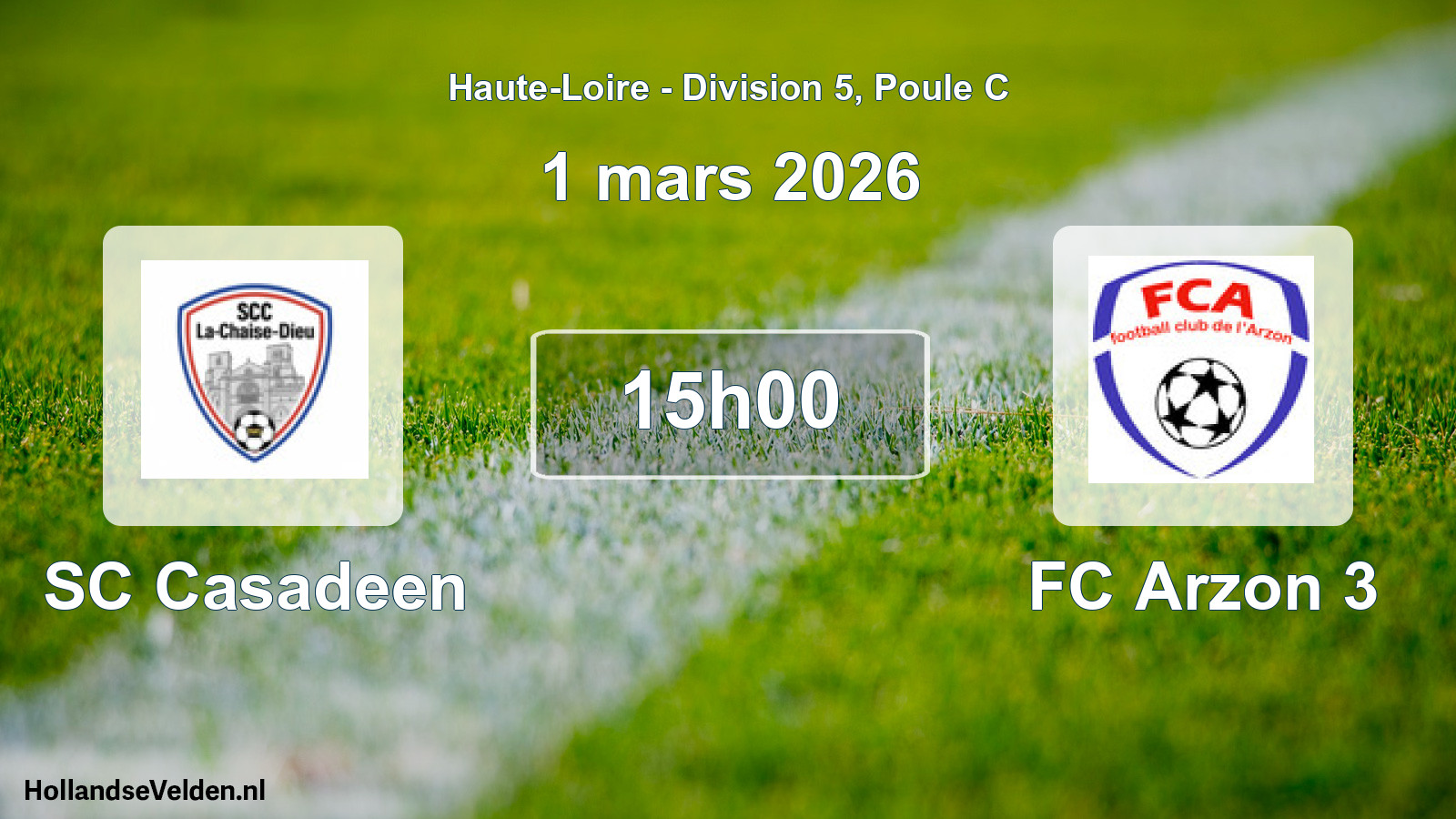 Geplande wedstrijd: SC Casadeen - FC Arzon 3 (1 maart 2026)