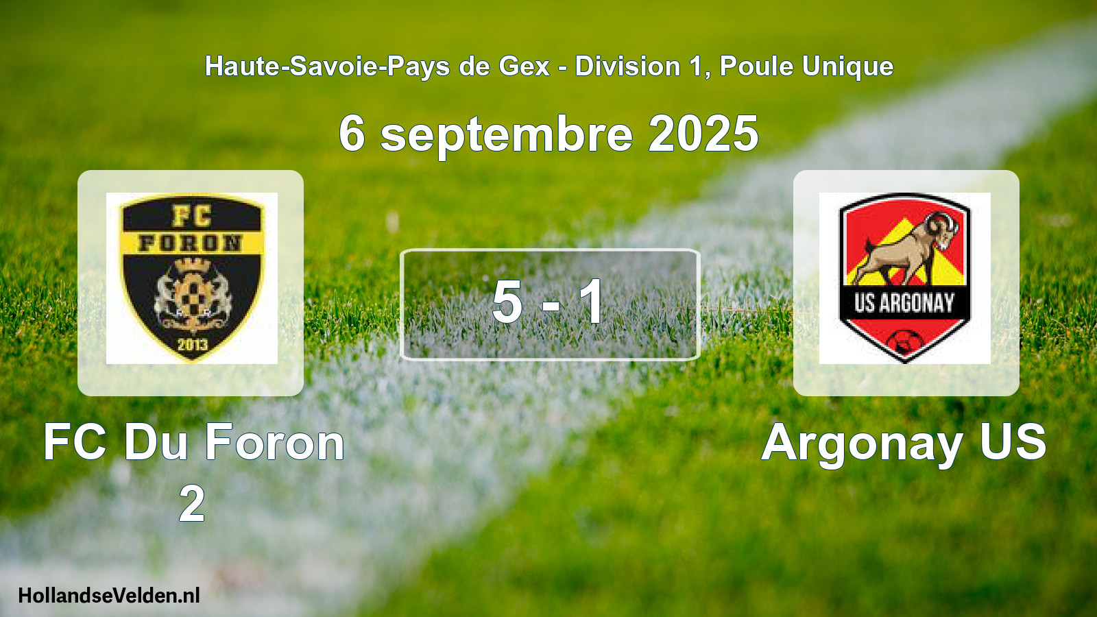 Match joué: FC Du Foron 2 - Argonay US 5 - 1 (6 septembre 2025)