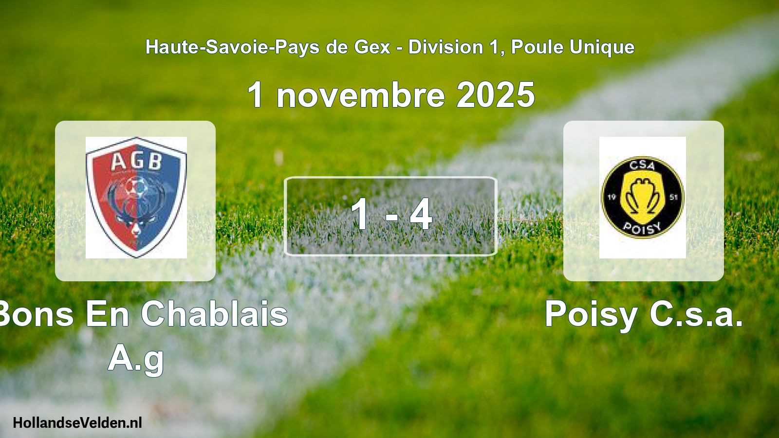 Match joué: Bons En Chablais A.g - Poisy C.s.a. 1 - 4 (1 novembre 2025)