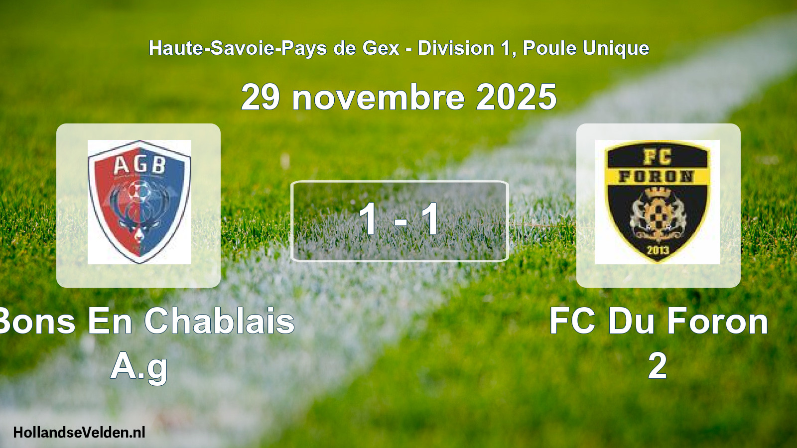 Match joué: Bons En Chablais A.g - FC Du Foron 2 1 - 1 (29 novembre 2025)