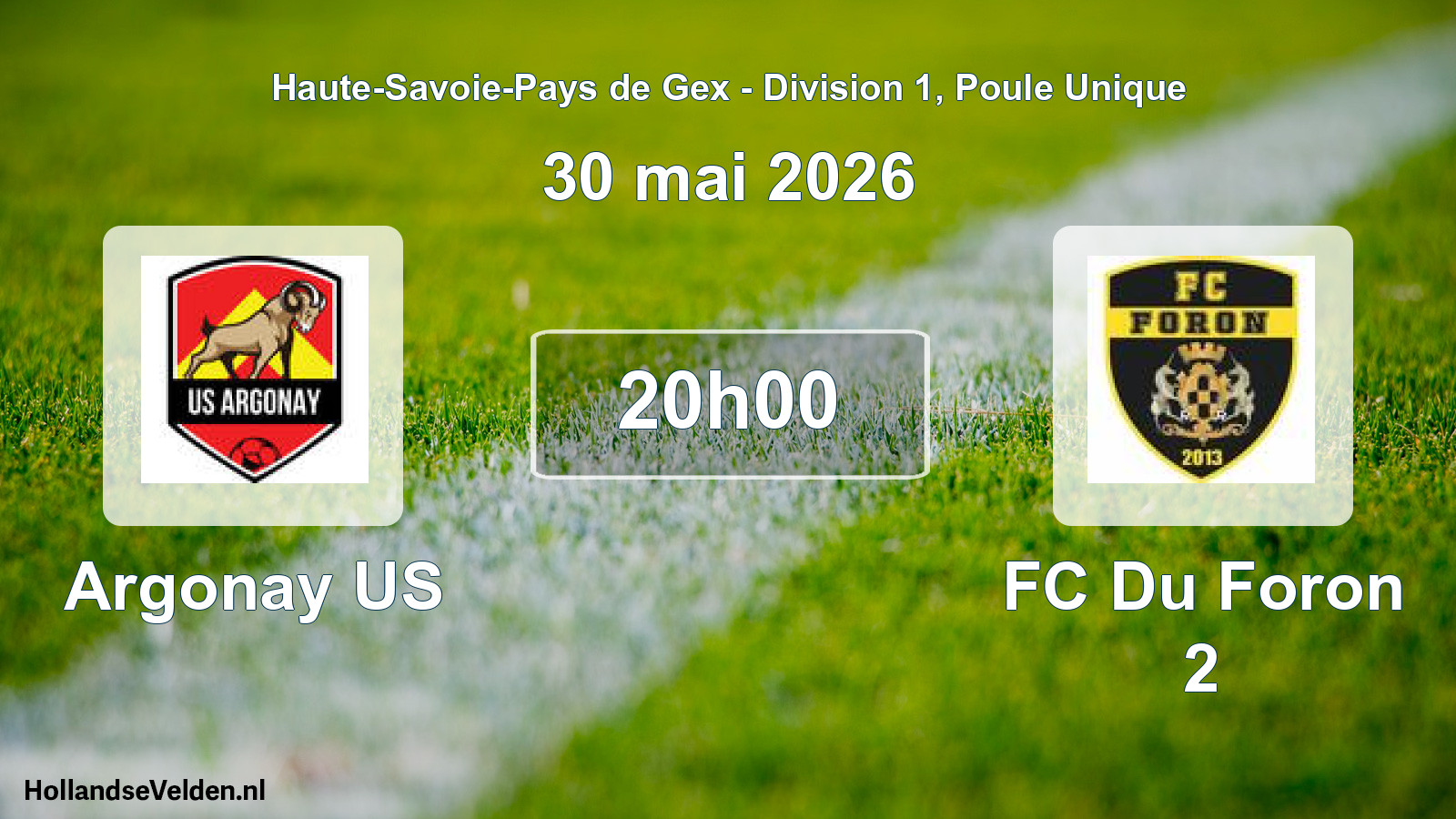 Match programmé: Argonay US - FC Du Foron 2 (30 mai 2026)