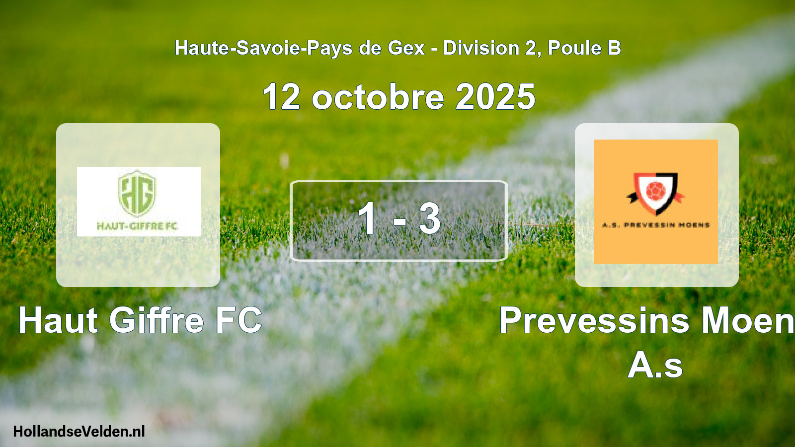 Gespeelde wedstrijd: Haut Giffre FC - Prevessins Moens A.s 1 - 3 (12 oktober 2025)