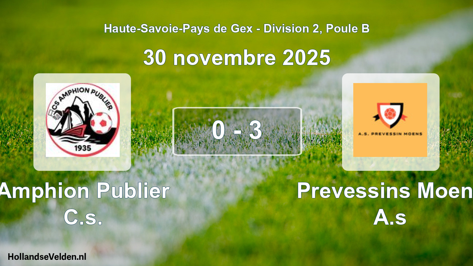 Gespeelde wedstrijd: Amphion Publier C.s. - Prevessins Moens A.s 0 - 3 (30 november 2025)