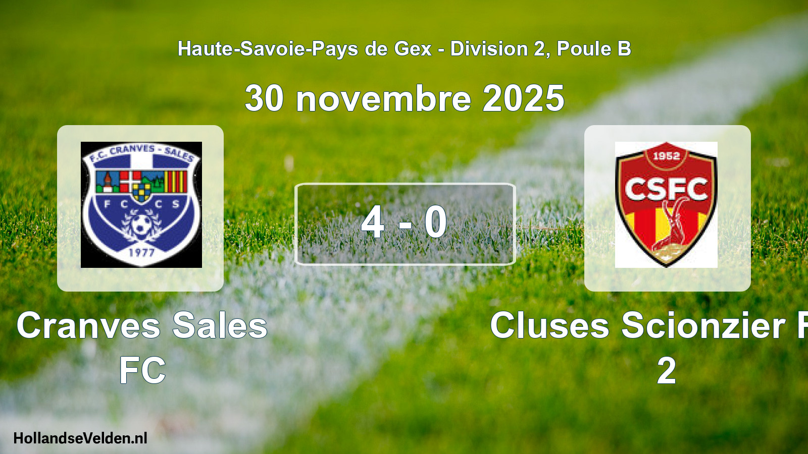 Gespeelde wedstrijd: Cranves Sales FC - Cluses Scionzier FC 2 4 - 0 (30 november 2025)