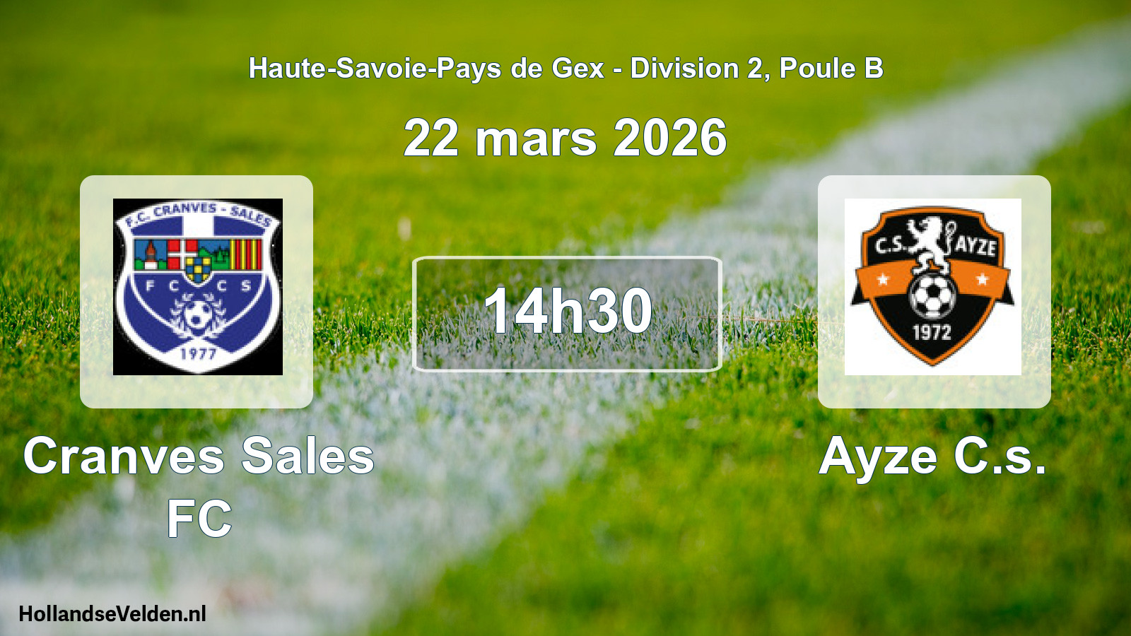 Geplande wedstrijd: Cranves Sales FC - Ayze C.s. (22 maart 2026)