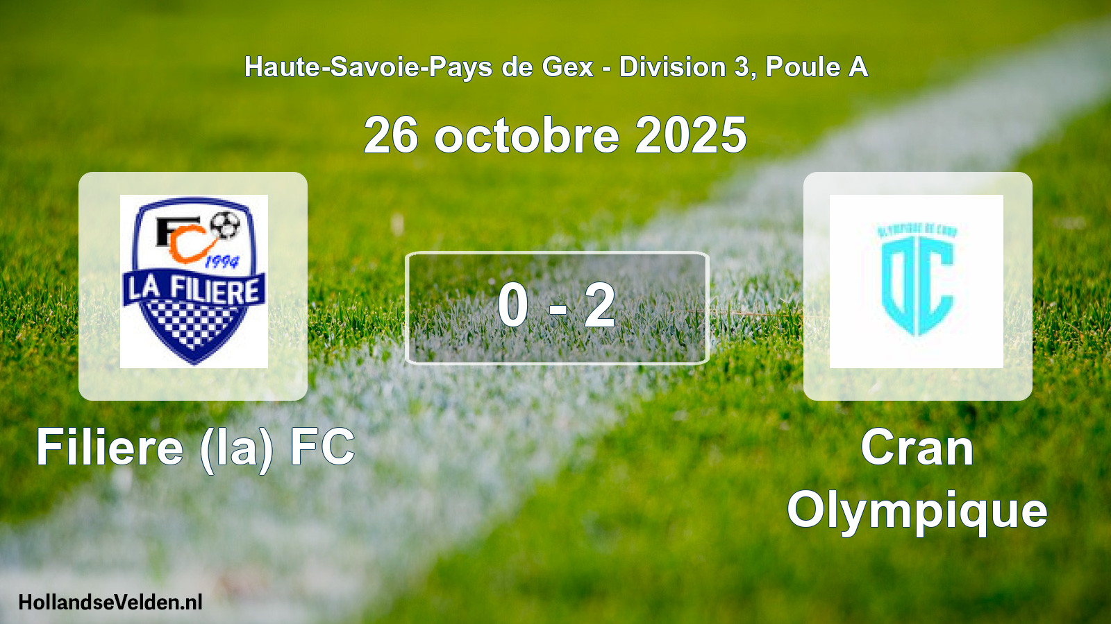 Match joué: Filiere (la) FC - Cran Olympique 0 - 2 (26 octobre 2025)