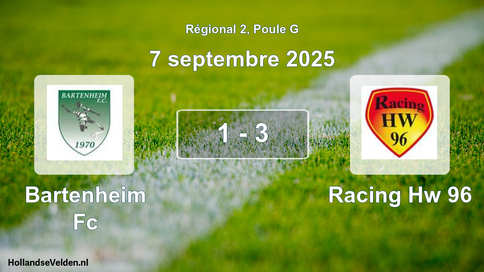 Total number of matches played: Bartenheim Fc - Racing Hw 96 1 - 3 (7 September 2025)