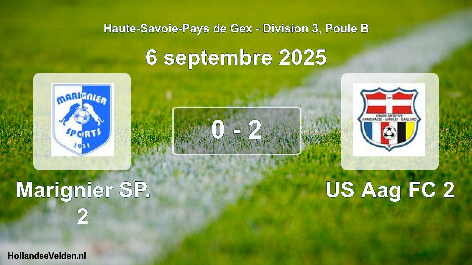 Gespeelde wedstrijd: Marignier SP. 2 - US Aag FC 2 0 - 2 (6 september 2025)