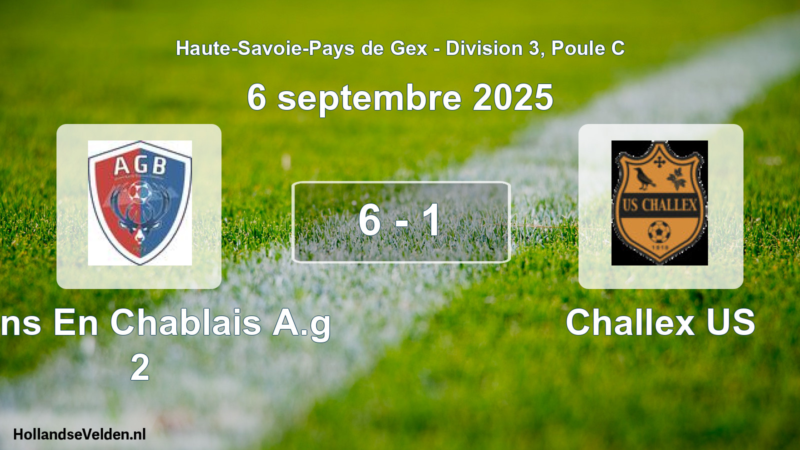 Gespeelde wedstrijd: Bons En Chablais A.g 2 - Challex US 6 - 1 (6 september 2025)