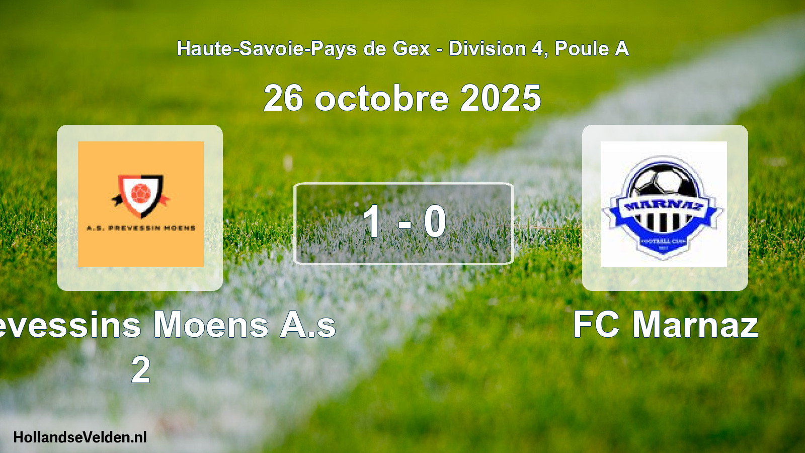 Gespeelde wedstrijd: Prevessins Moens A.s 2 - FC Marnaz 1 - 0 (26 oktober 2025)