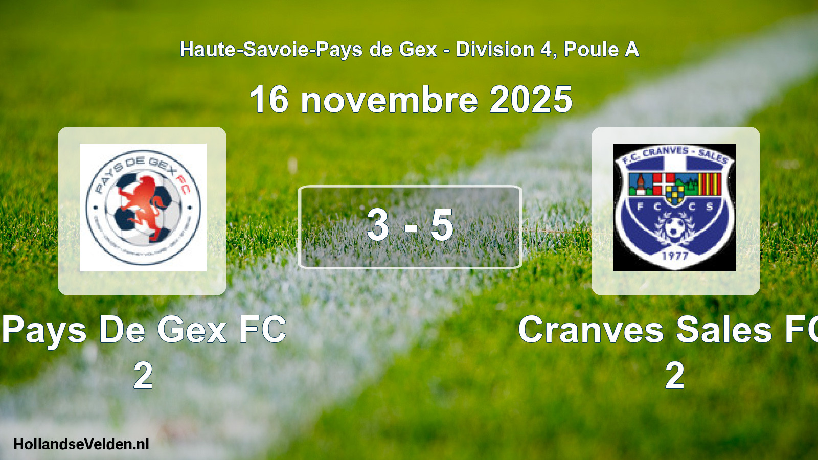 Gespeelde wedstrijd: Pays De Gex FC 2 - Cranves Sales FC 2 3 - 5 (16 november 2025)