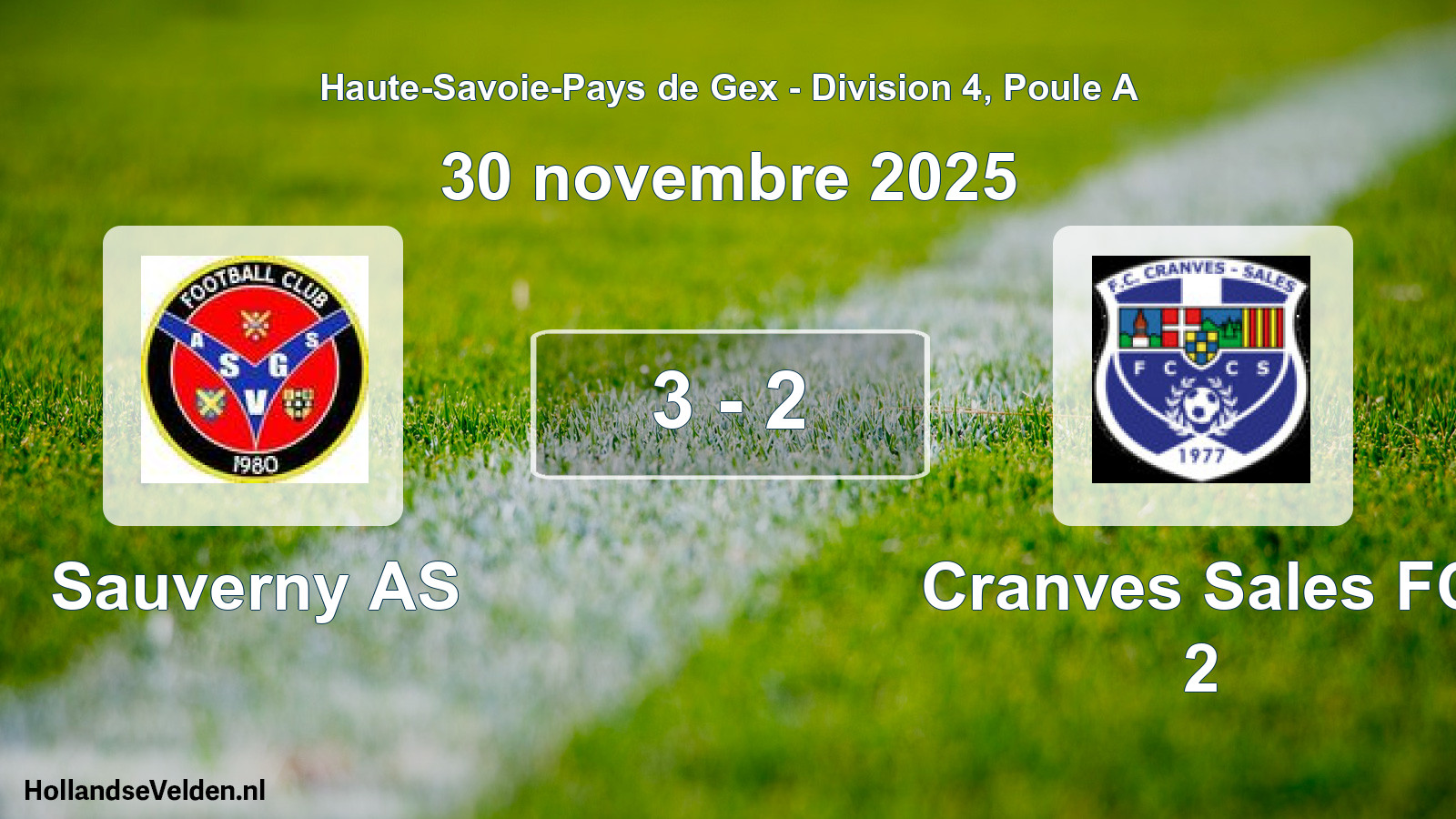 Gespeelde wedstrijd: Sauverny AS - Cranves Sales FC 2 3 - 2 (30 november 2025)