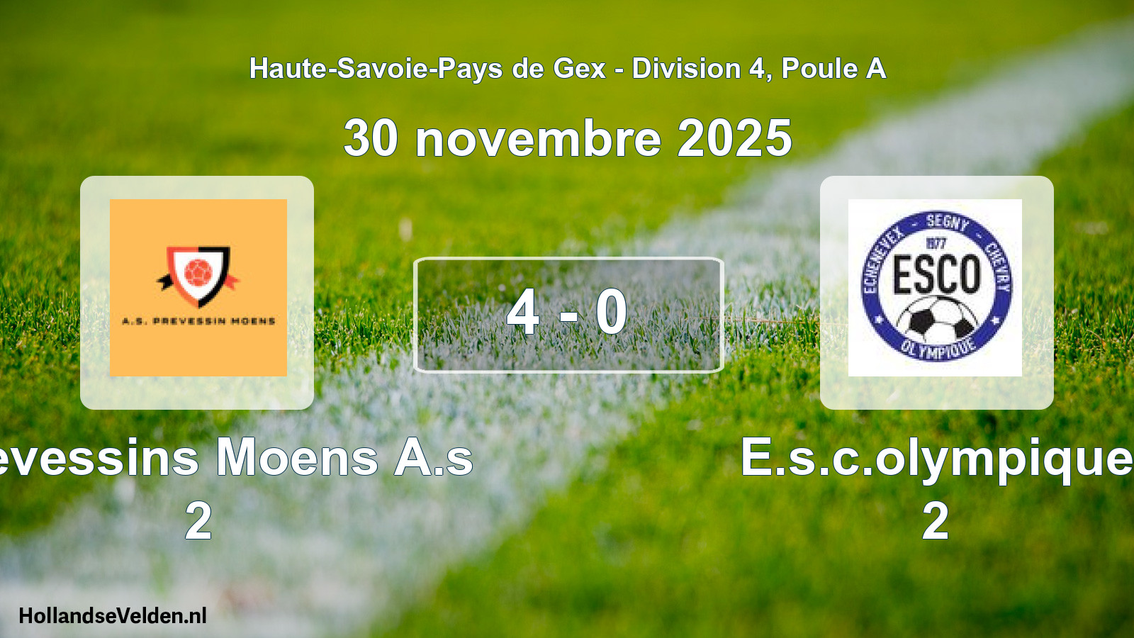 Gespeelde wedstrijd: Prevessins Moens A.s 2 - E.s.c.olympique 2 4 - 0 (30 november 2025)