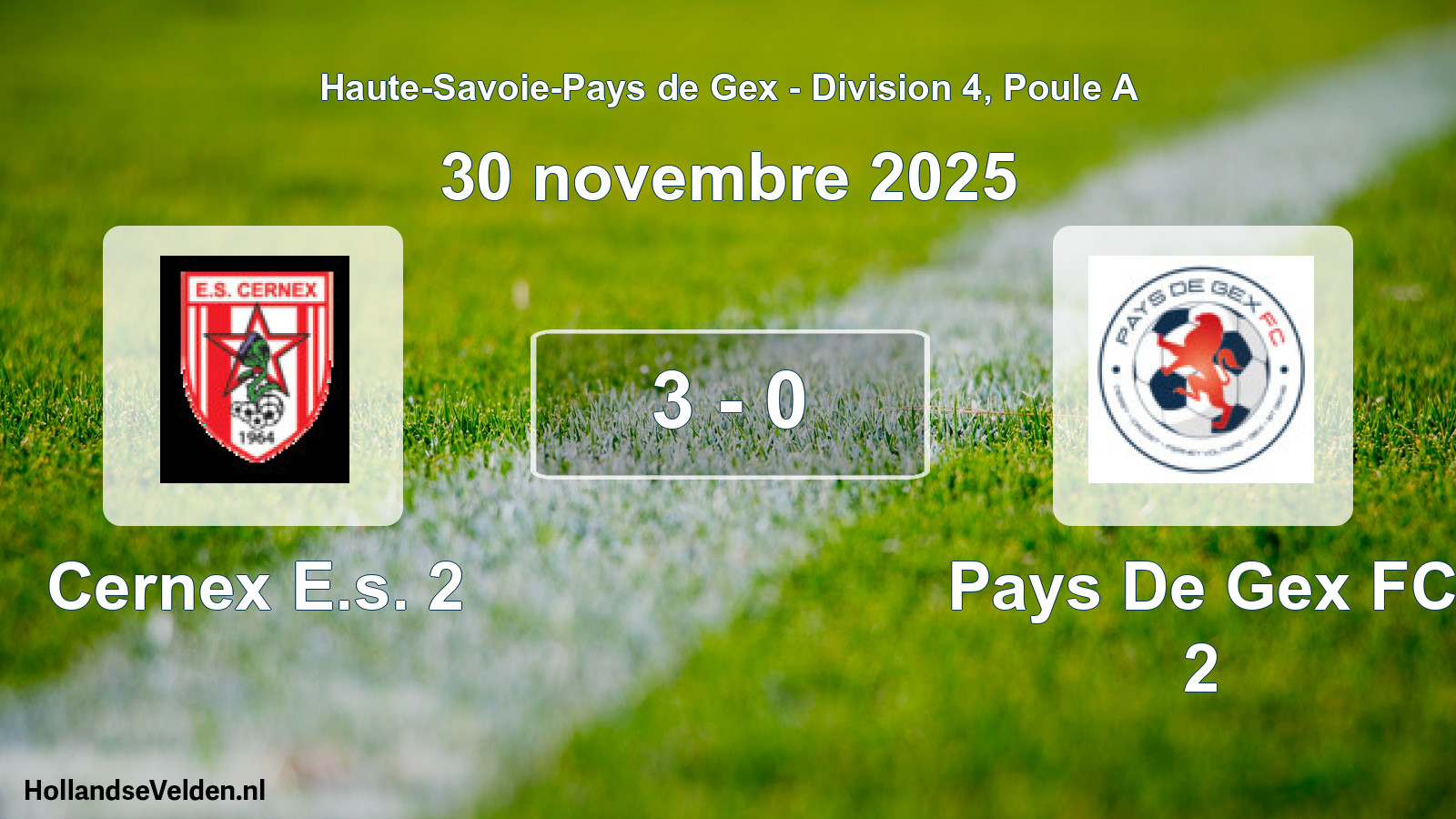 Gespeelde wedstrijd: Cernex E.s. 2 - Pays De Gex FC 2 3 - 0 (30 november 2025)