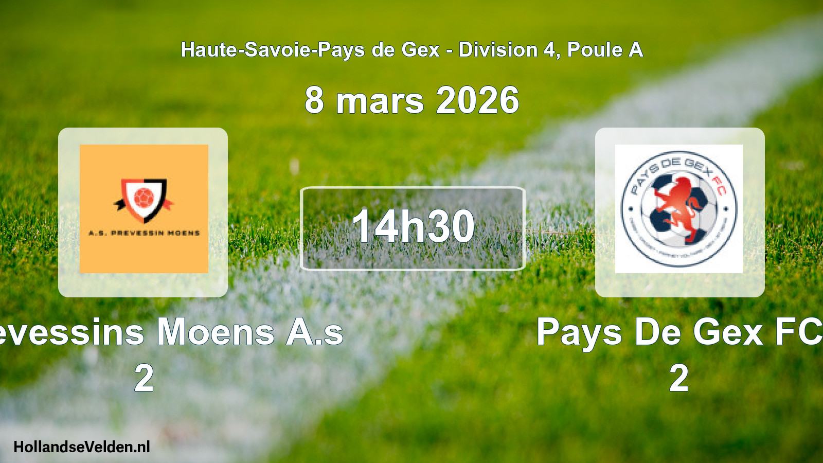 Geplande wedstrijd: Prevessins Moens A.s 2 - Pays De Gex FC 2 (8 maart 2026)