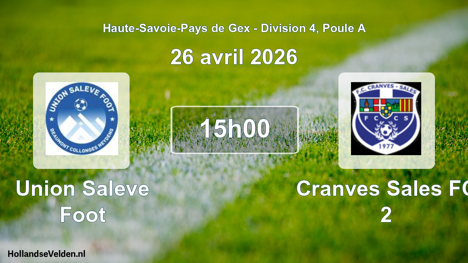 Geplande wedstrijd: Union Saleve Foot - Cranves Sales FC 2 (26 april 2026)
