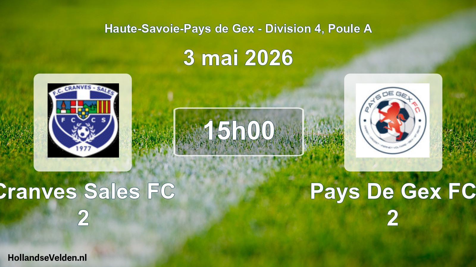 Match programmé: Cranves Sales FC 2 - Pays De Gex FC 2 (3 mai 2026)