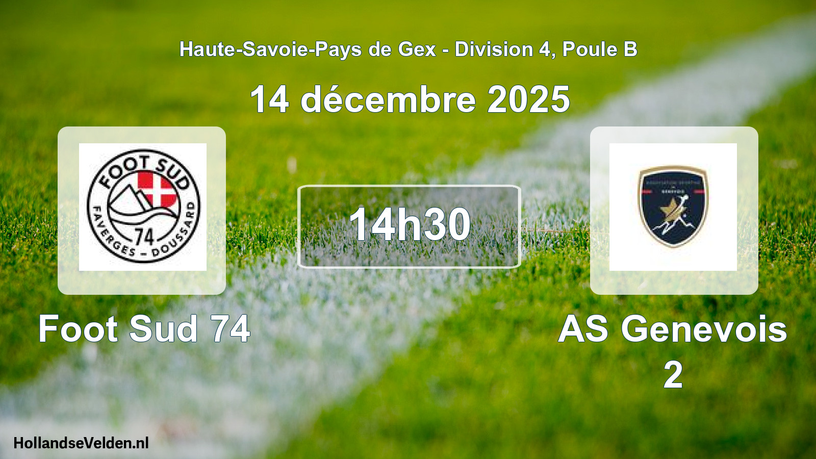 Match programmé: Foot Sud 74 - AS Genevois 2 (14 décembre 2025)