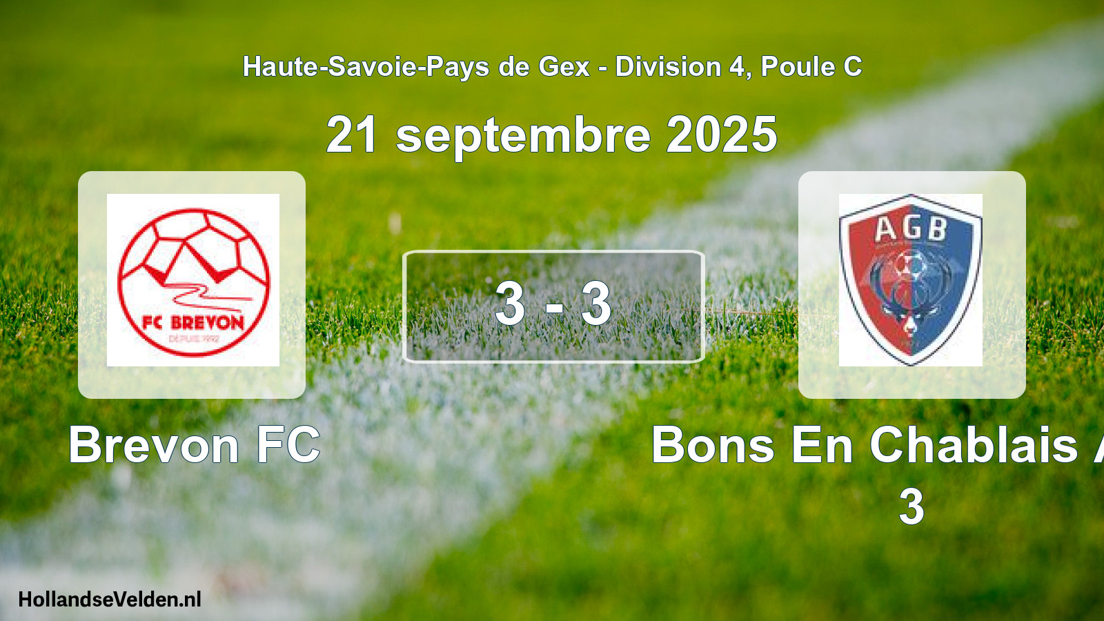 Match joué: Brevon FC - Bons En Chablais A.g 3 3 - 3 (21 septembre 2025)