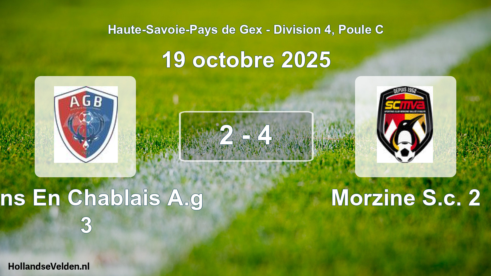 Gespeelde wedstrijd: Bons En Chablais A.g 3 - Morzine S.c. 2 2 - 4 (19 oktober 2025)