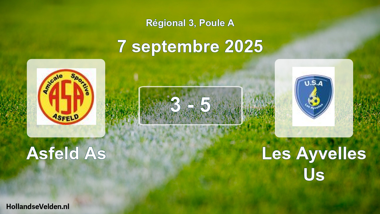 Gespeelde wedstrijd: Asfeld As - Les Ayvelles Us 3 - 5 (7 septembre 2025)