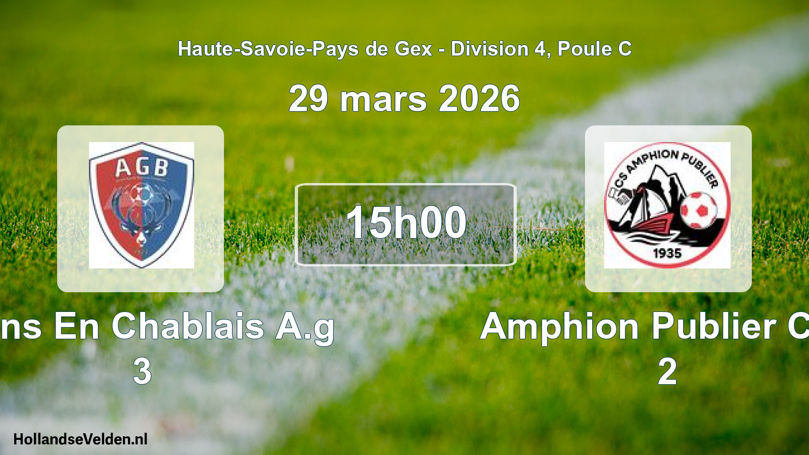 Geplande wedstrijd: Bons En Chablais A.g 3 - Amphion Publier C.s. 2 (29 maart 2026)