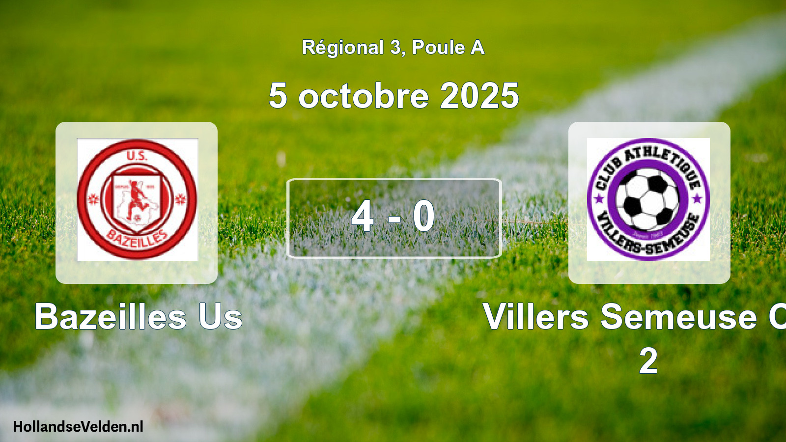 Gespeelde wedstrijd: Bazeilles Us - Villers Semeuse Ca 2 4 - 0 (5 octobre 2025)