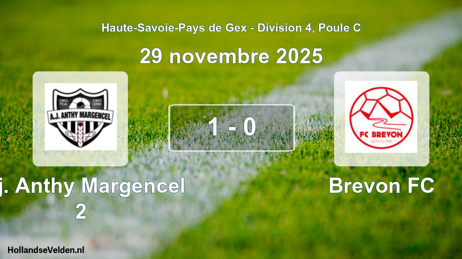 Gespeelde wedstrijd: A.j. Anthy Margencel 2 - Brevon FC 1 - 0 (29 november 2025)
