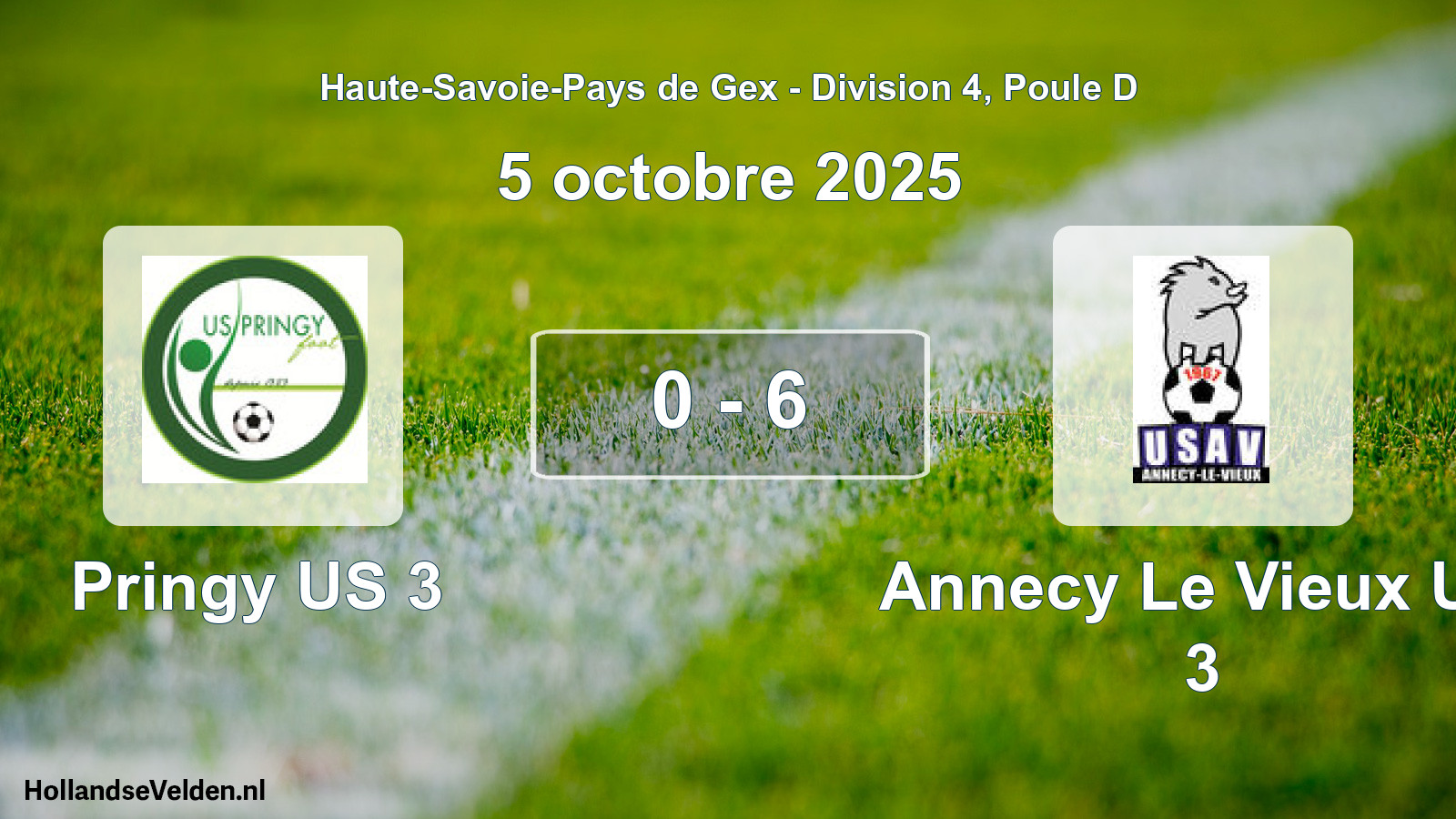 Gespeelde wedstrijd: Pringy US 3 - Annecy Le Vieux US 3 0 - 6 (5 oktober 2025)