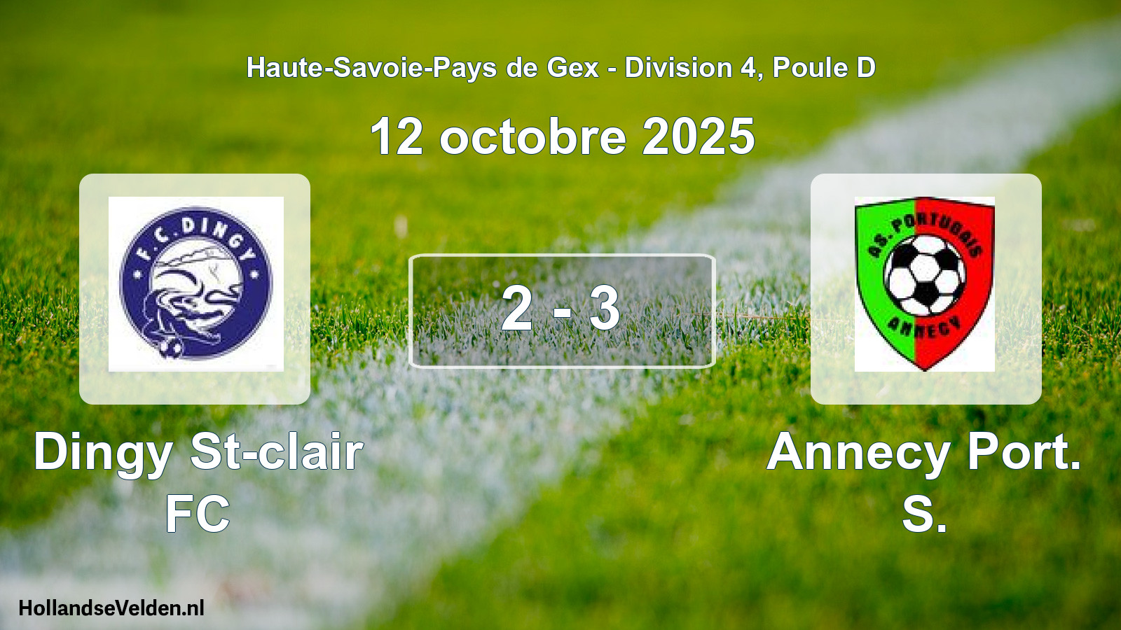 Gespeelde wedstrijd: Dingy St-clair FC - Annecy Port. S. 2 - 3 (12 oktober 2025)