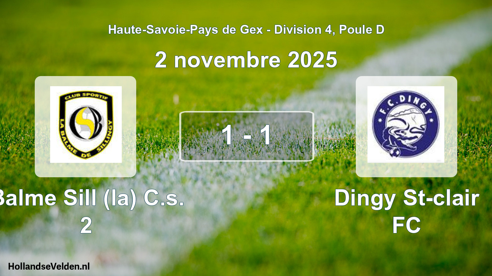 Gespeelde wedstrijd: Balme Sill (la) C.s. 2 - Dingy St-clair FC 1 - 1 (2 november 2025)