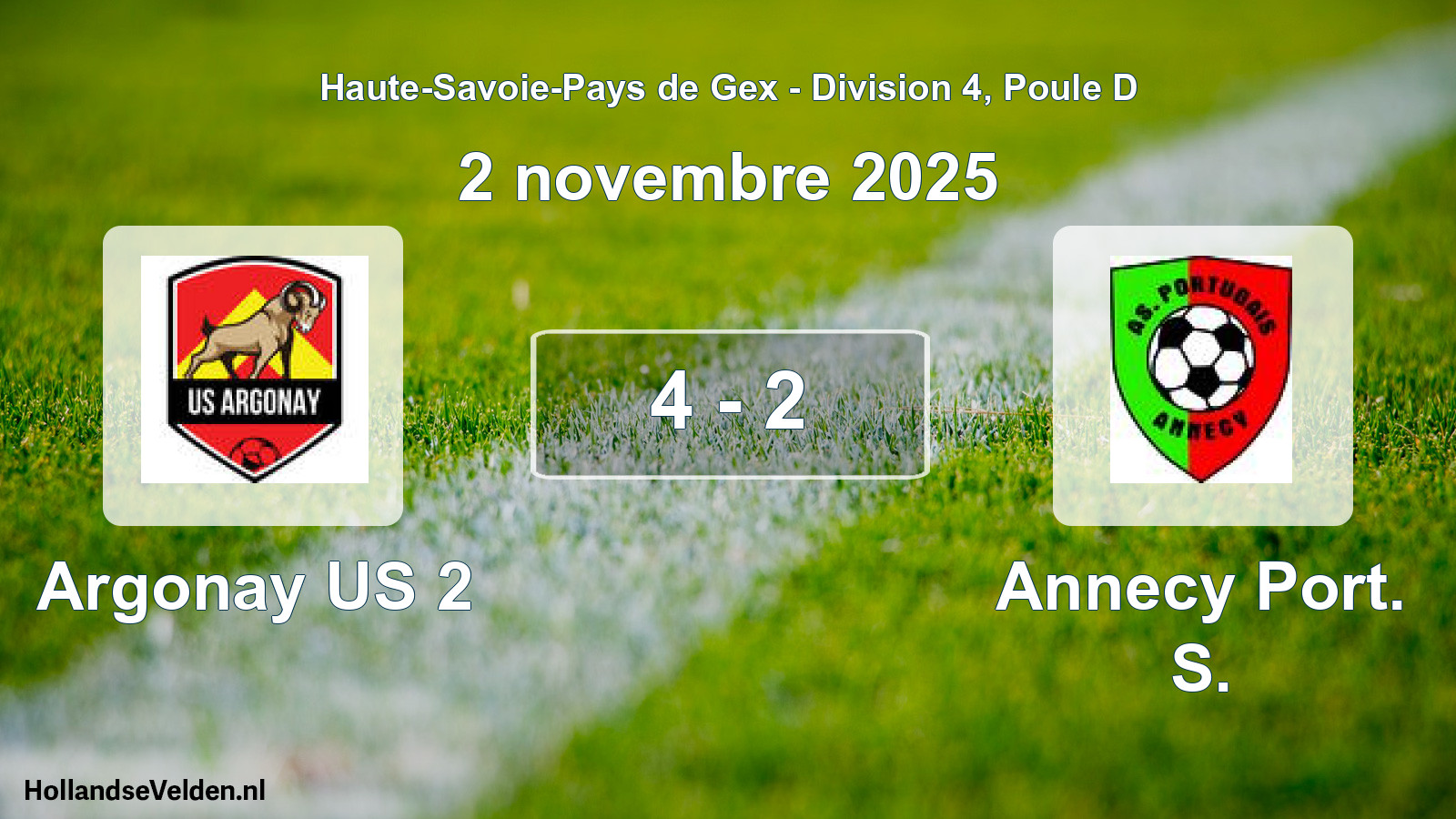 Gespeelde wedstrijd: Argonay US 2 - Annecy Port. S. 4 - 2 (2 november 2025)