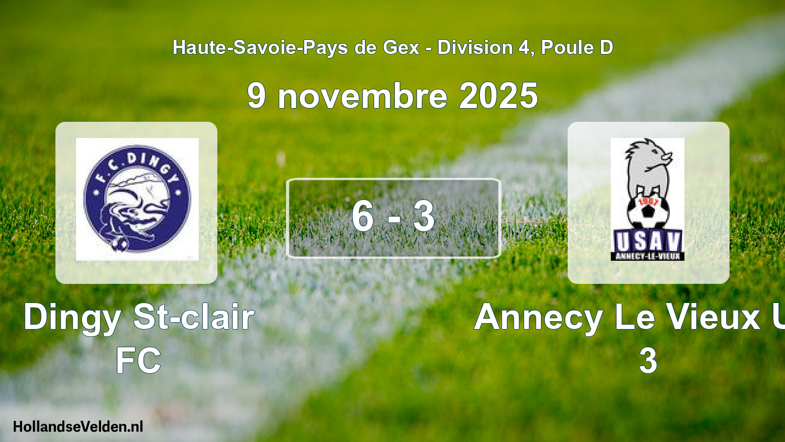 Gespeelde wedstrijd: Dingy St-clair FC - Annecy Le Vieux US 3 6 - 3 (9 november 2025)