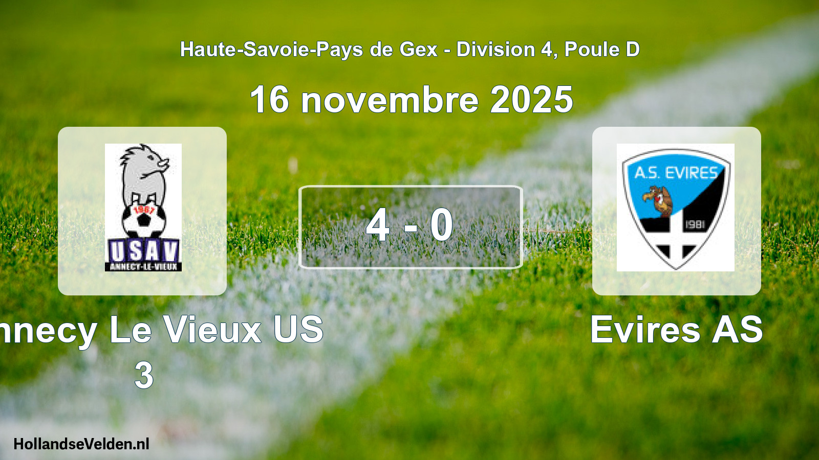 Gespeelde wedstrijd: Annecy Le Vieux US 3 - Evires AS 4 - 0 (16 november 2025)