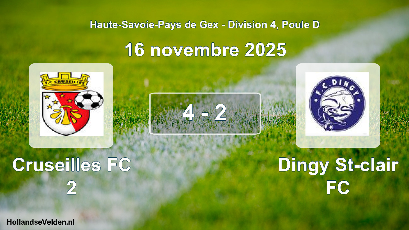Match joué: Cruseilles FC 2 - Dingy St-clair FC 4 - 2 (16 novembre 2025)