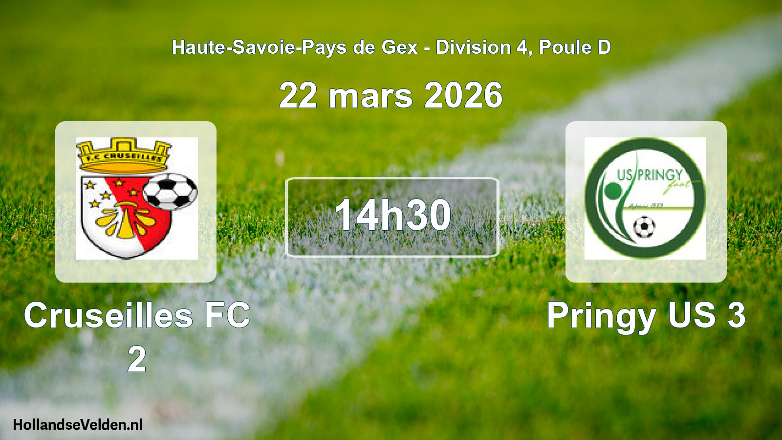 Match programmé: Cruseilles FC 2 - Pringy US 3 (22 mars 2026)