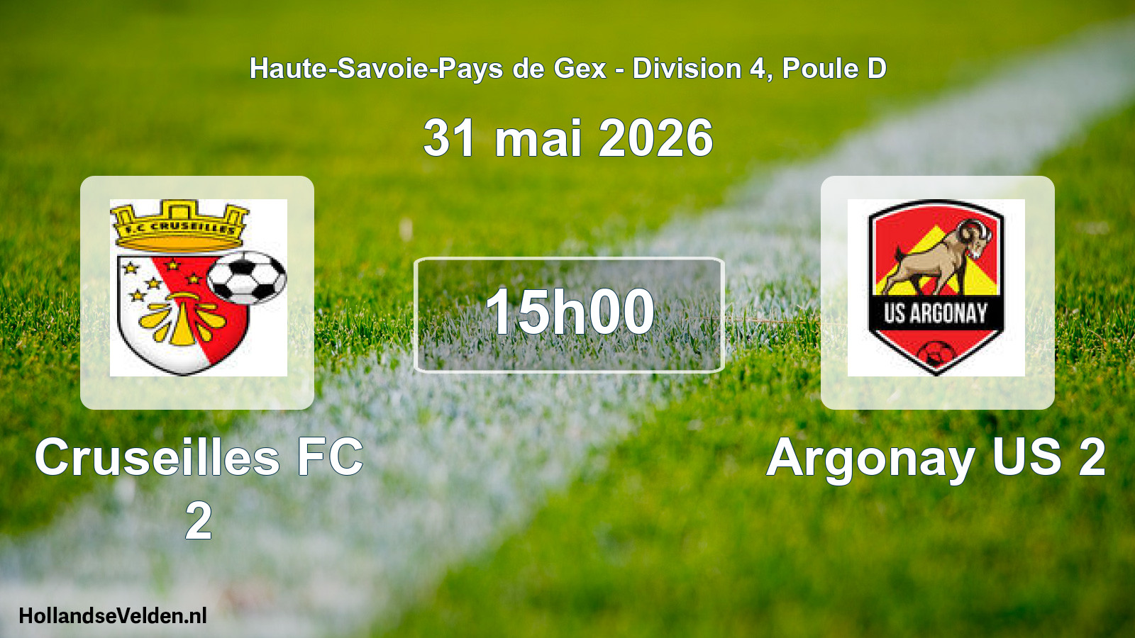 Match programmé: Cruseilles FC 2 - Argonay US 2 (31 mai 2026)
