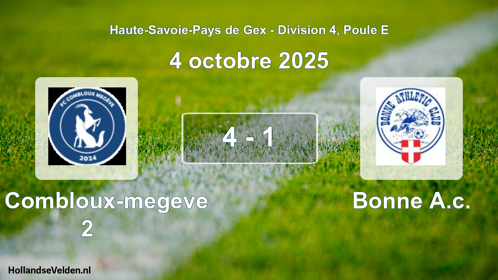 Gespeelde wedstrijd: FC Combloux-megeve 2 - Bonne A.c. 4 - 1 (4 oktober 2025)