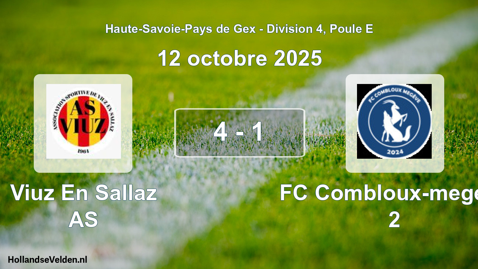 Match joué: Viuz En Sallaz AS - FC Combloux-megeve 2 4 - 1 (12 octobre 2025)