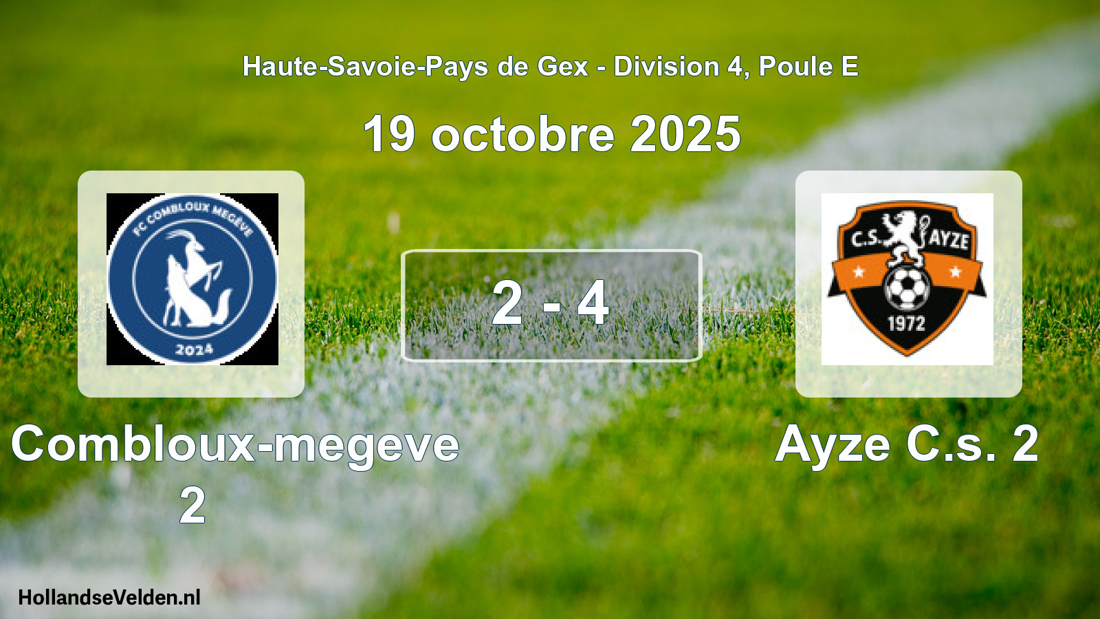 Match joué: FC Combloux-megeve 2 - Ayze C.s. 2 2 - 4 (19 octobre 2025)