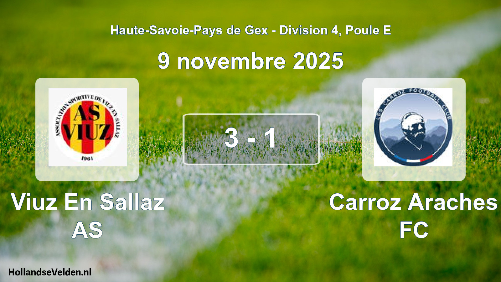 Match joué: Viuz En Sallaz AS - Carroz Araches FC 3 - 1 (9 novembre 2025)