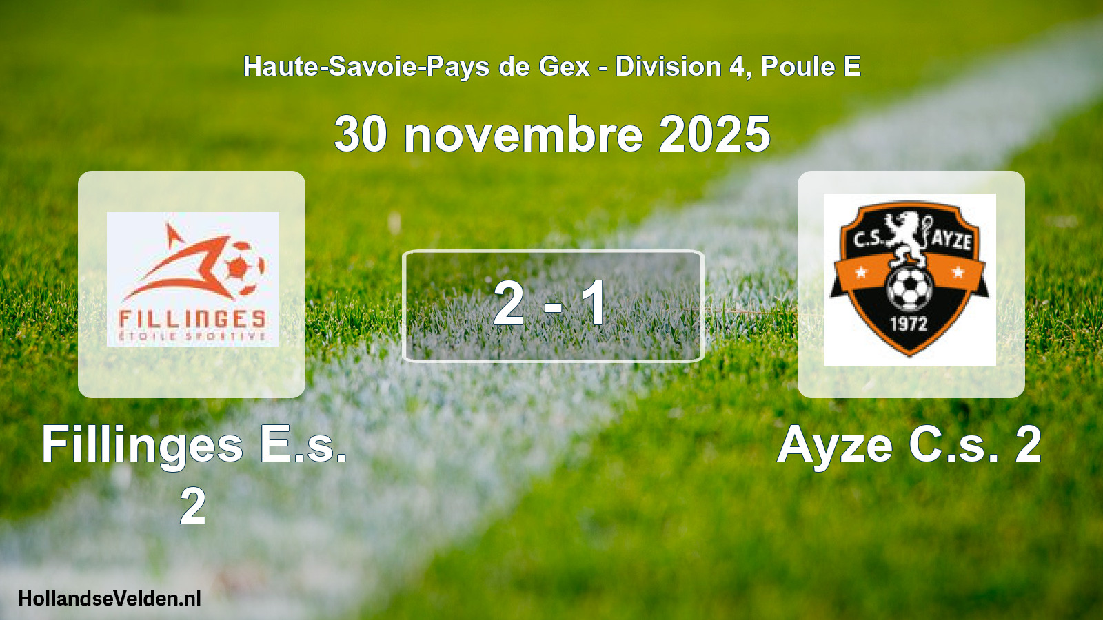 Gespeelde wedstrijd: Fillinges E.s. 2 - Ayze C.s. 2 2 - 1 (30 november 2025)
