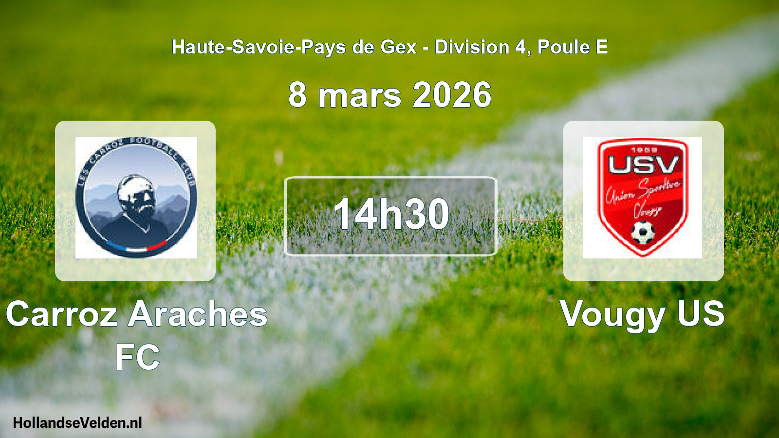 Match programmé: Carroz Araches FC - Vougy US (8 mars 2026)