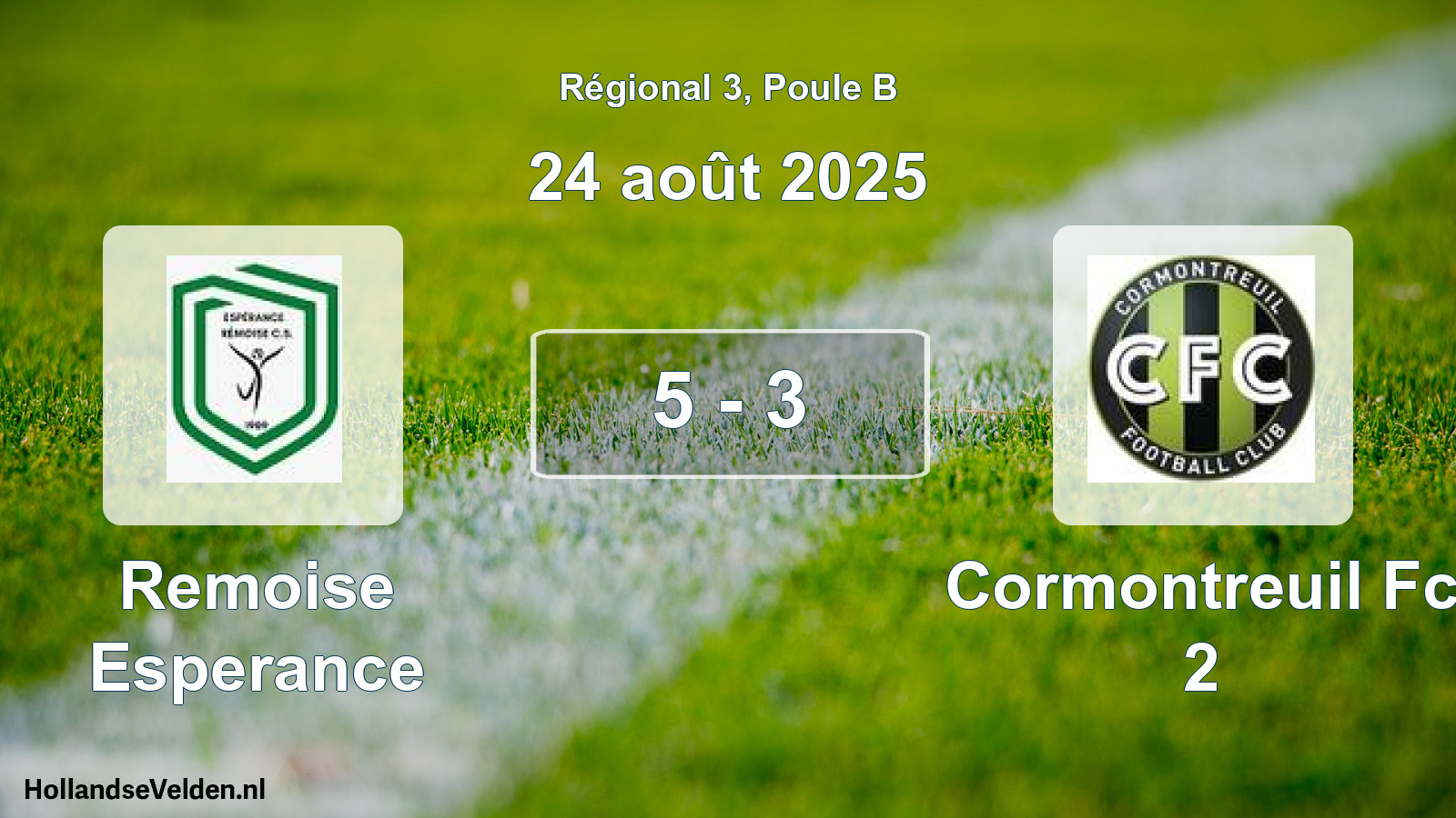 Gespeelde wedstrijd: Remoise Esperance - Cormontreuil Fc 2 5 - 3 (24 août 2025)
