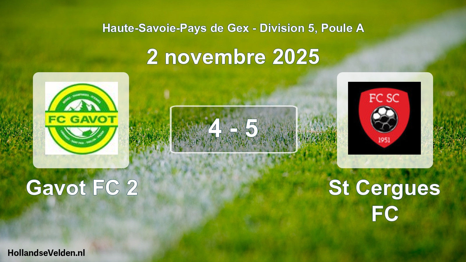 Gespeelde wedstrijd: Gavot FC 2 - St Cergues FC 4 - 5 (2 november 2025)
