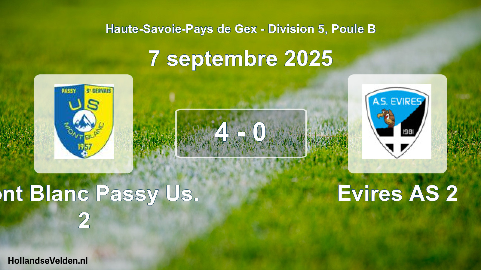Gespeelde wedstrijd: Mont Blanc Passy Us. 2 - Evires AS 2 4 - 0 (7 september 2025)