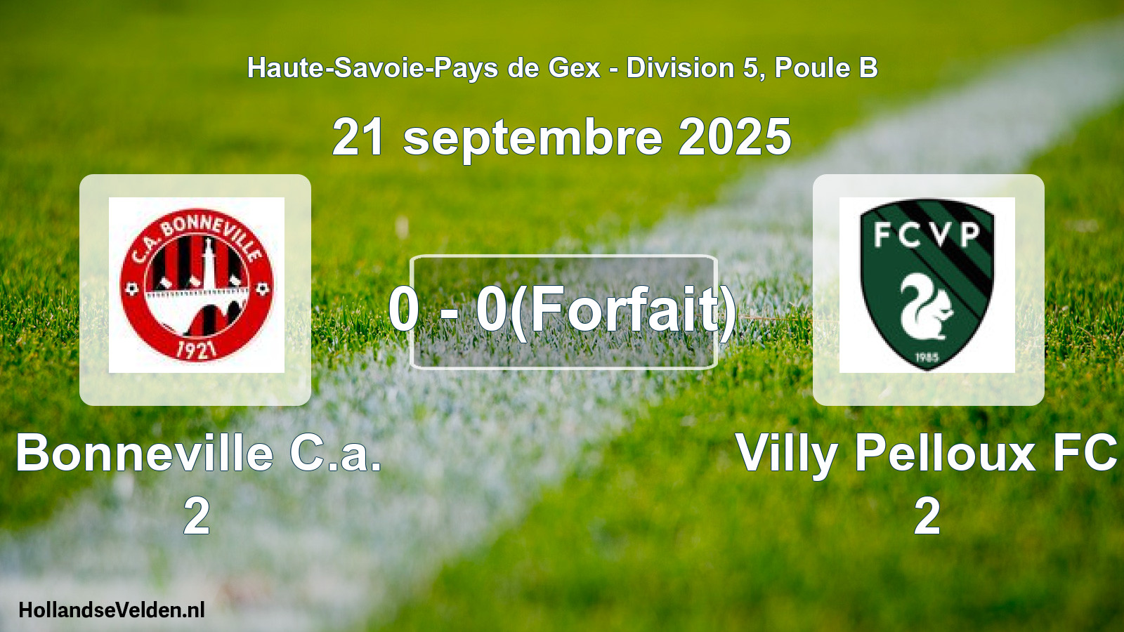 Gespeelde wedstrijd: Bonneville C.a. 2 - Villy Pelloux FC 2 0 - 0(Forfait) (21 september 2025)